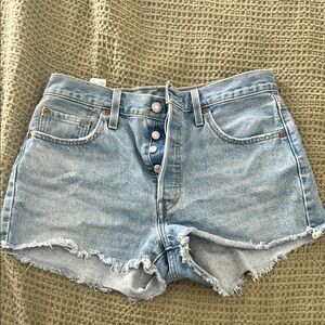 Levi's Blue Jean Shorts High-Waisted Frayed Hem